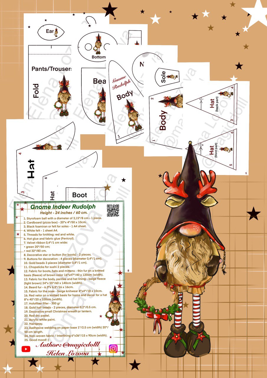 pattern pdf gnome Santa's Clause indeer Rudolph - Image 10