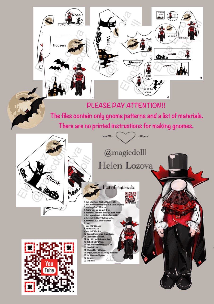 pattern pdf scandinavian gnome vampire for Halloween - Image 11