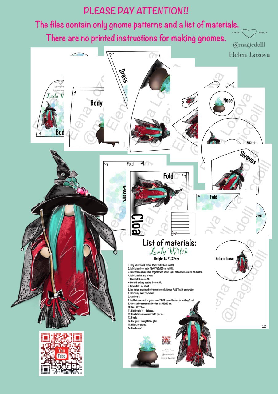 pattern pdf scandinavian gnome lady witch for Halloween - Image 13