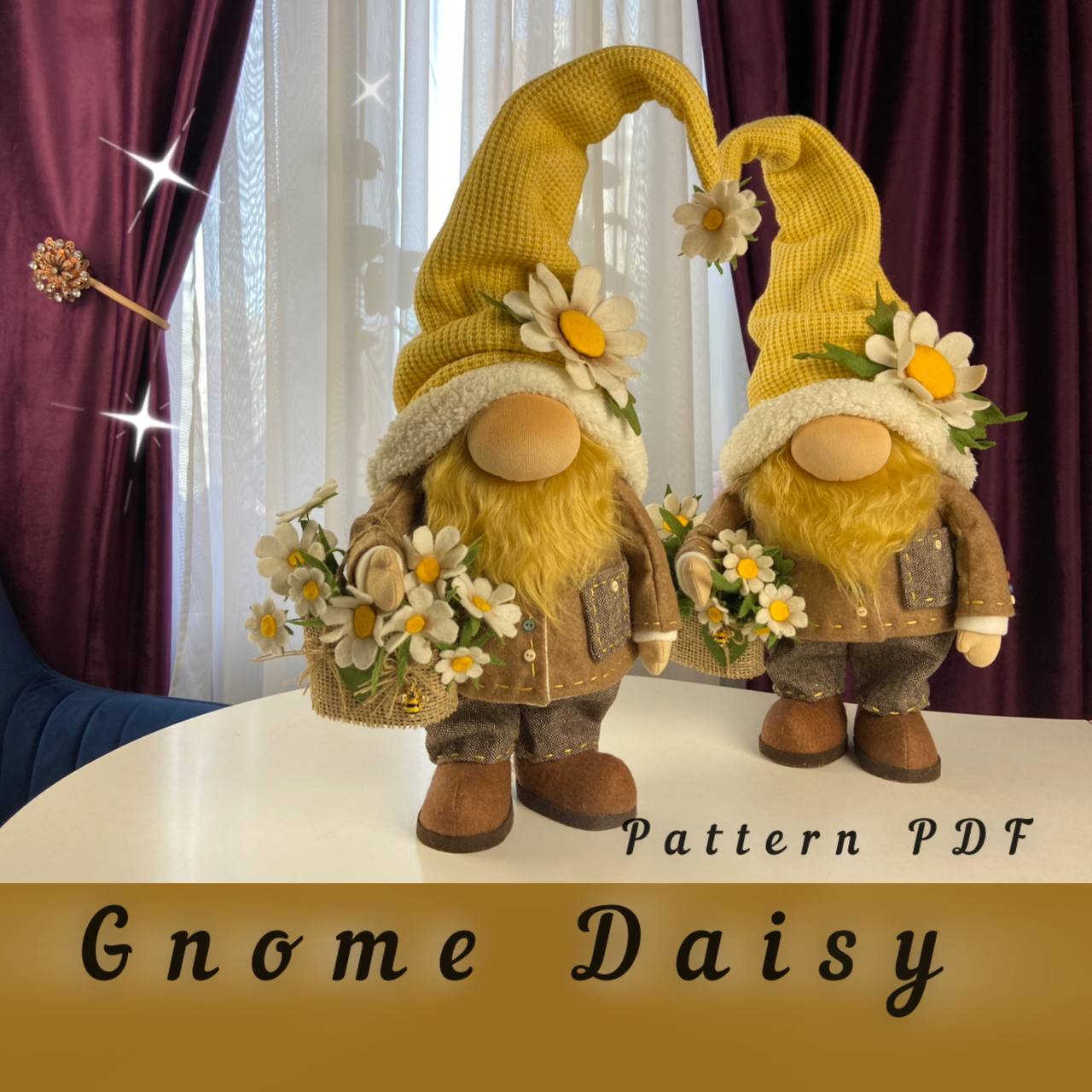 pattern pdf for scandinavian gnome daisy gnome chamomile flower gnome