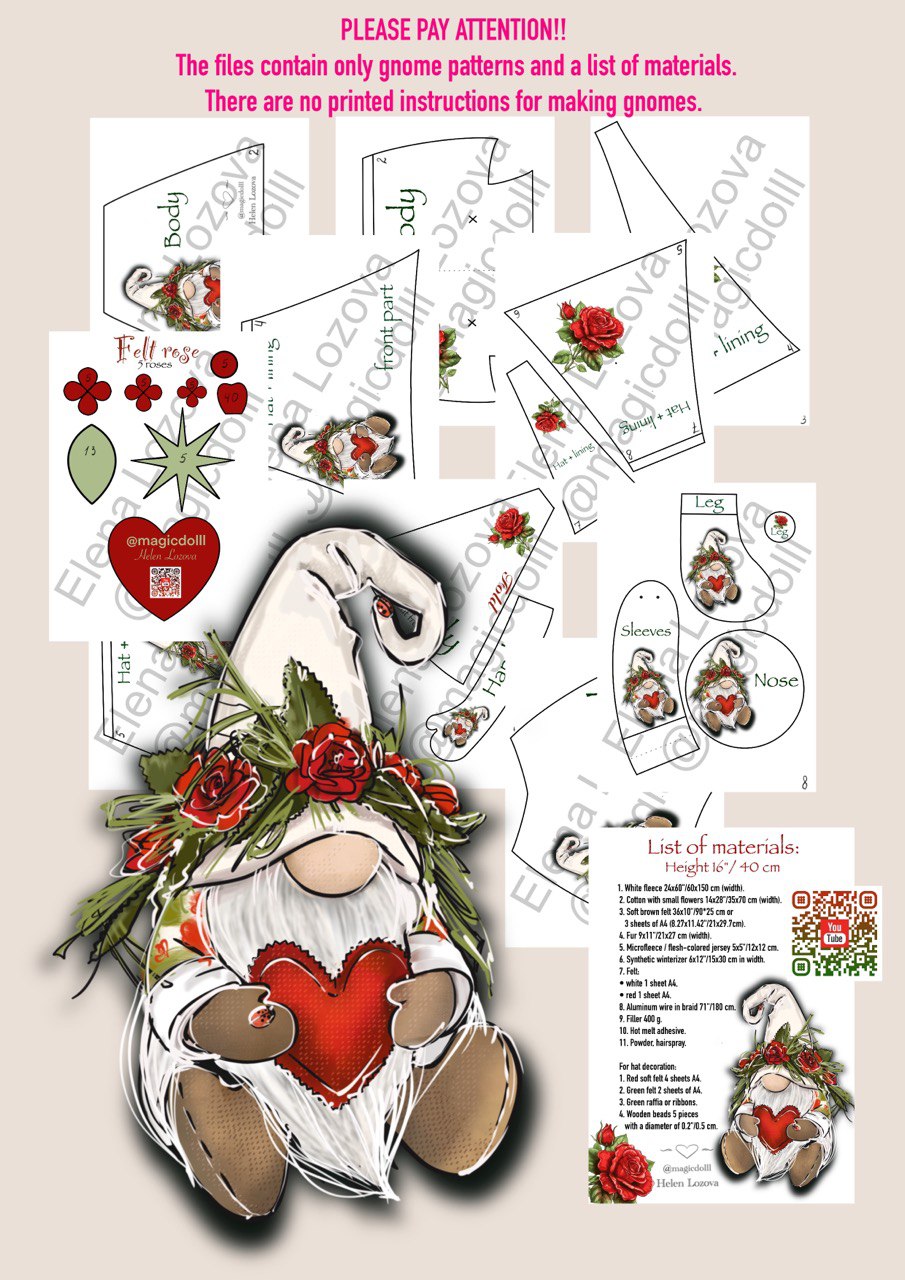 pattern pdf for scandinavian gnome rose flower gnome - Image 14
