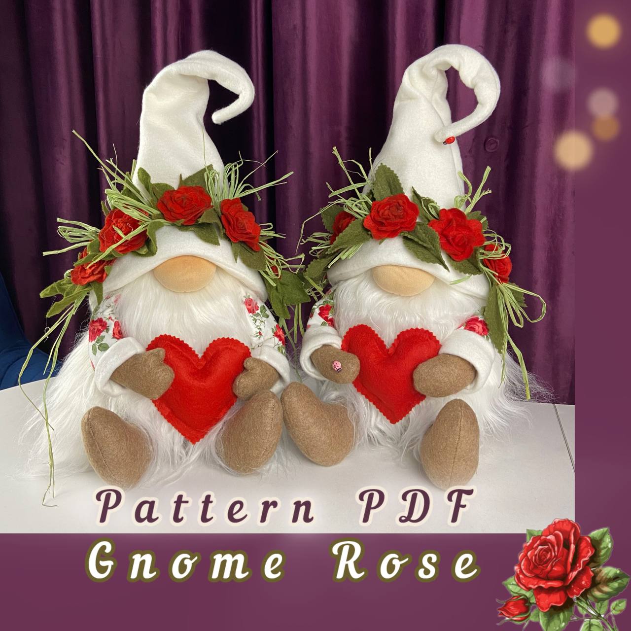 pattern pdf for scandinavian gnome rose flower gnome - Image 3