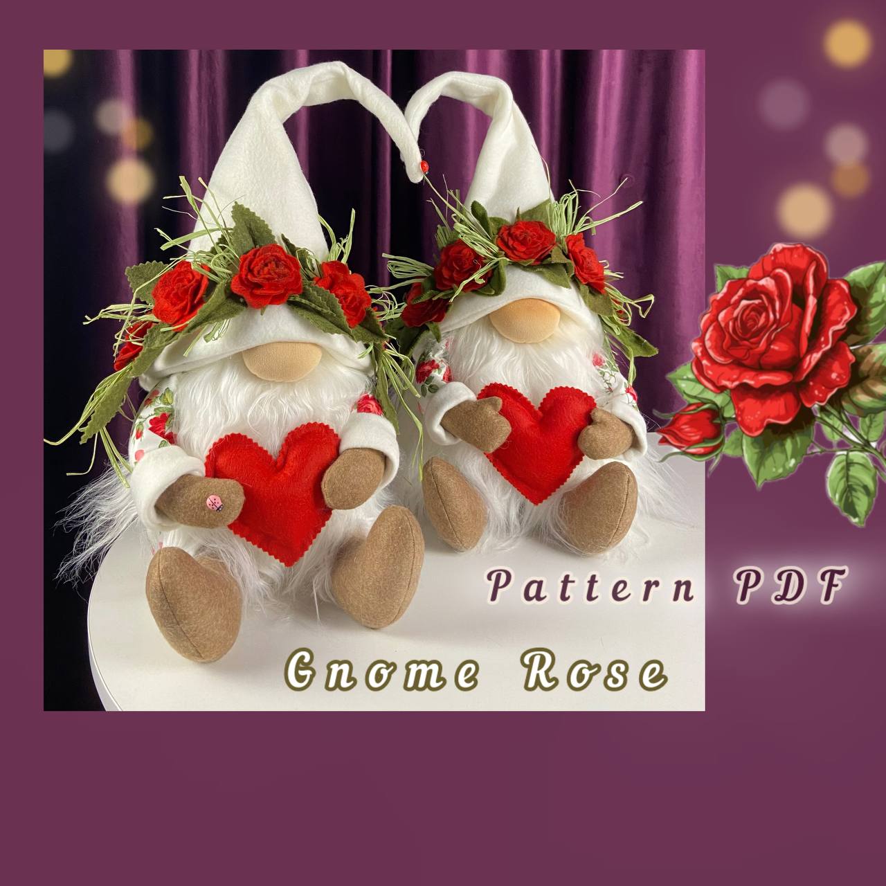 pattern pdf for scandinavian gnome rose flower gnome