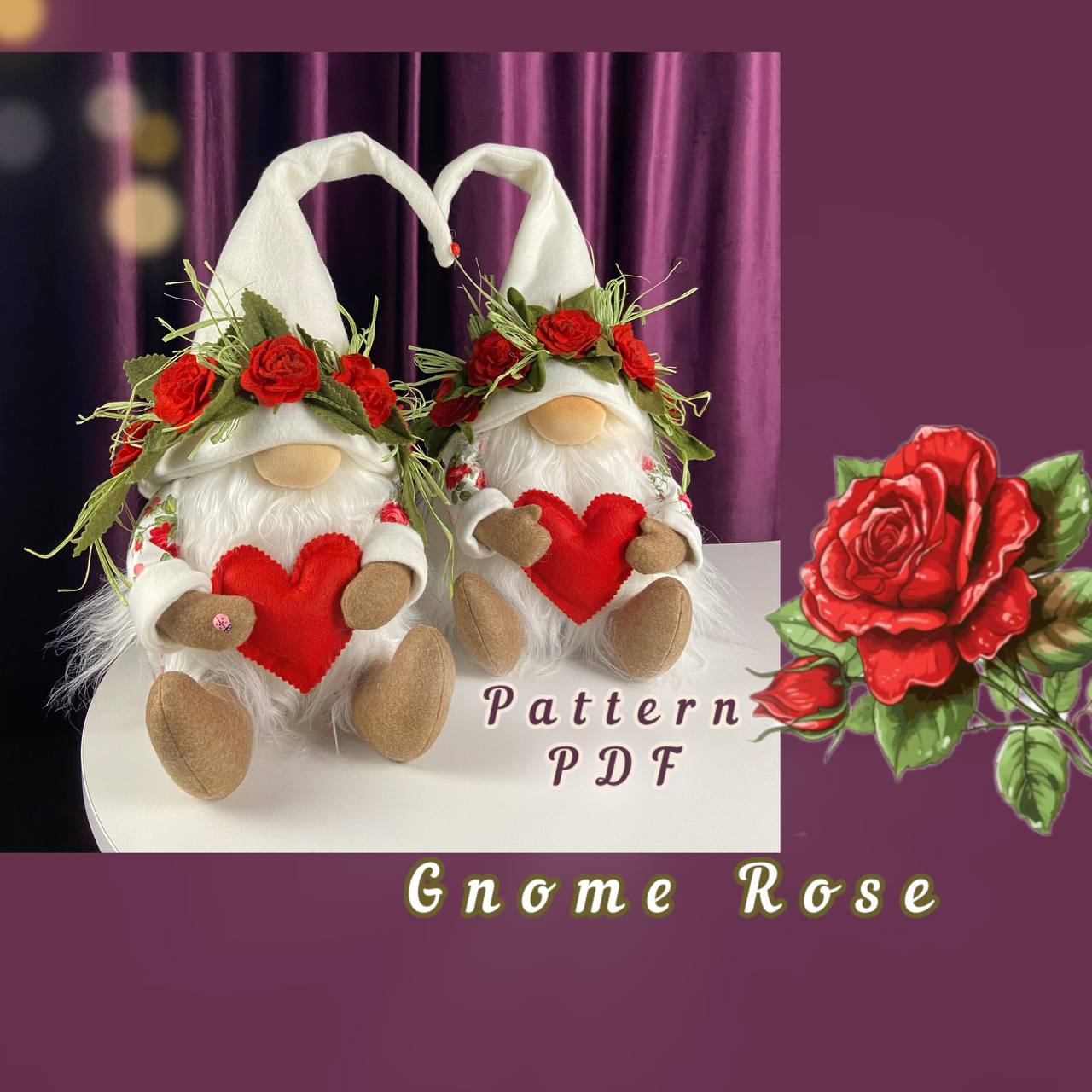 pattern pdf for scandinavian gnome rose flower gnome - Image 13