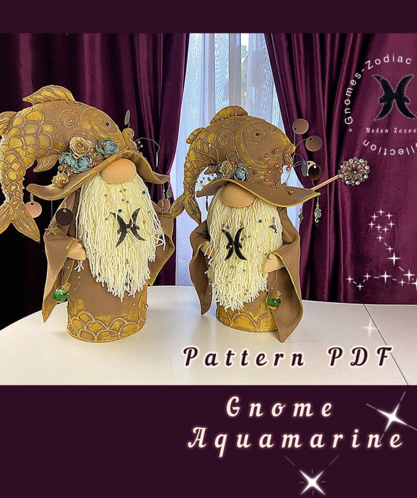 pattern pdf scandinavian gnome aquamarine star collection "Gnomes-Zodiac Signs" Zodiac sign Pisces