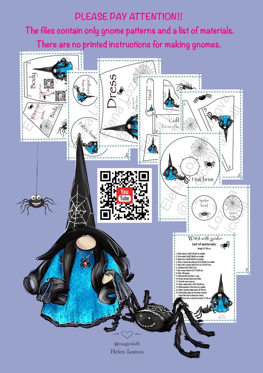 pattern pdf scandinavian gnome witch with spider for Halloween - Image 12