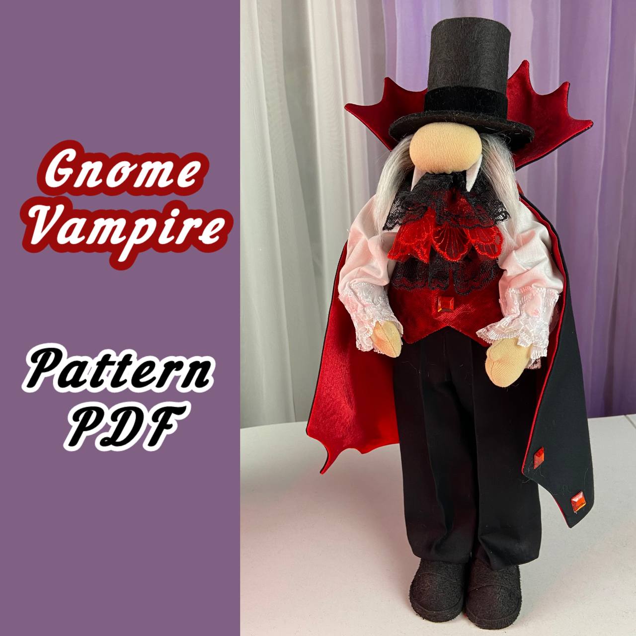 pattern pdf scandinavian gnome vampire for Halloween