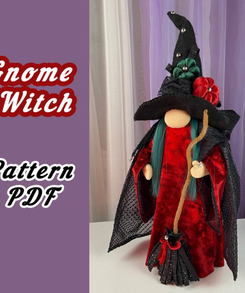 pattern pdf scandinavian gnome lady witch for Halloween