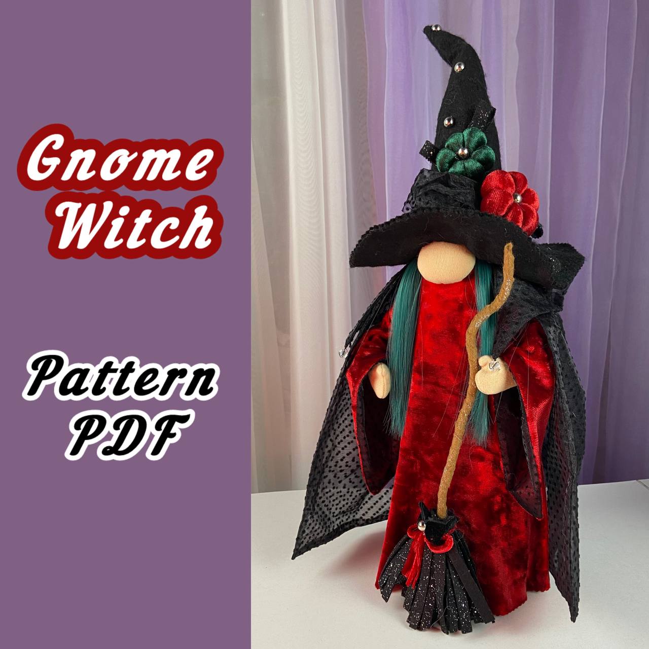 pattern pdf scandinavian gnome lady witch for Halloween