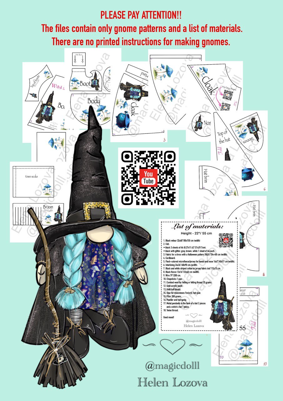 pattern pdf scandinavian gnome witch in black for Halloween - Image 10