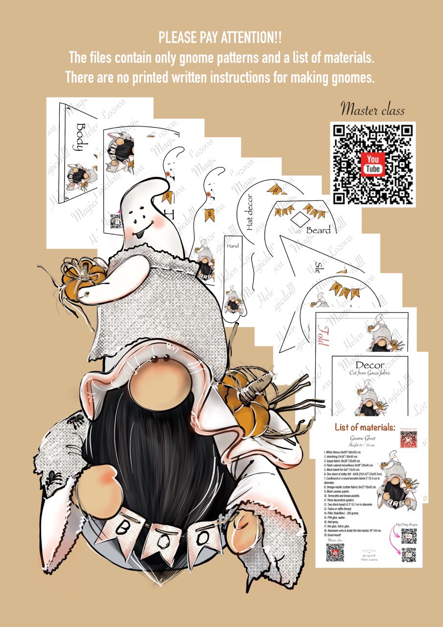 pattern pdf scandinavian gnome ghost for Halloween - Image 11