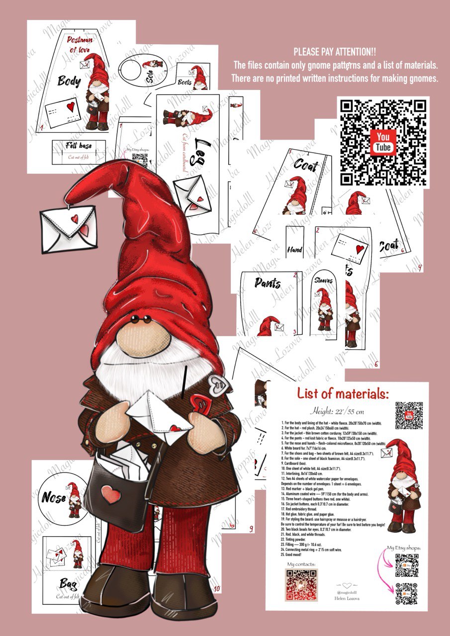 Valentine Gnome Sewing Pattern PDF | Postman Gnome Boy | Gnome Postman of Love - Image 9