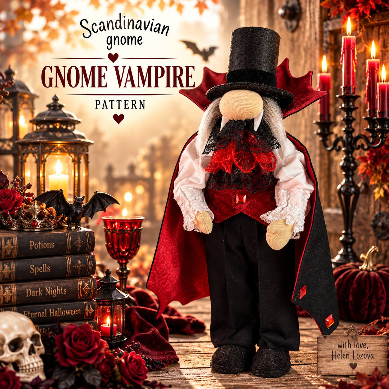 pattern pdf scandinavian gnome vampire for Halloween