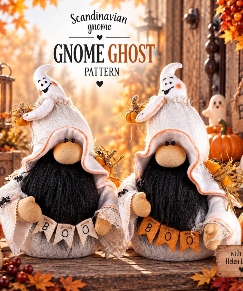 pattern pdf scandinavian gnome ghost for Halloween