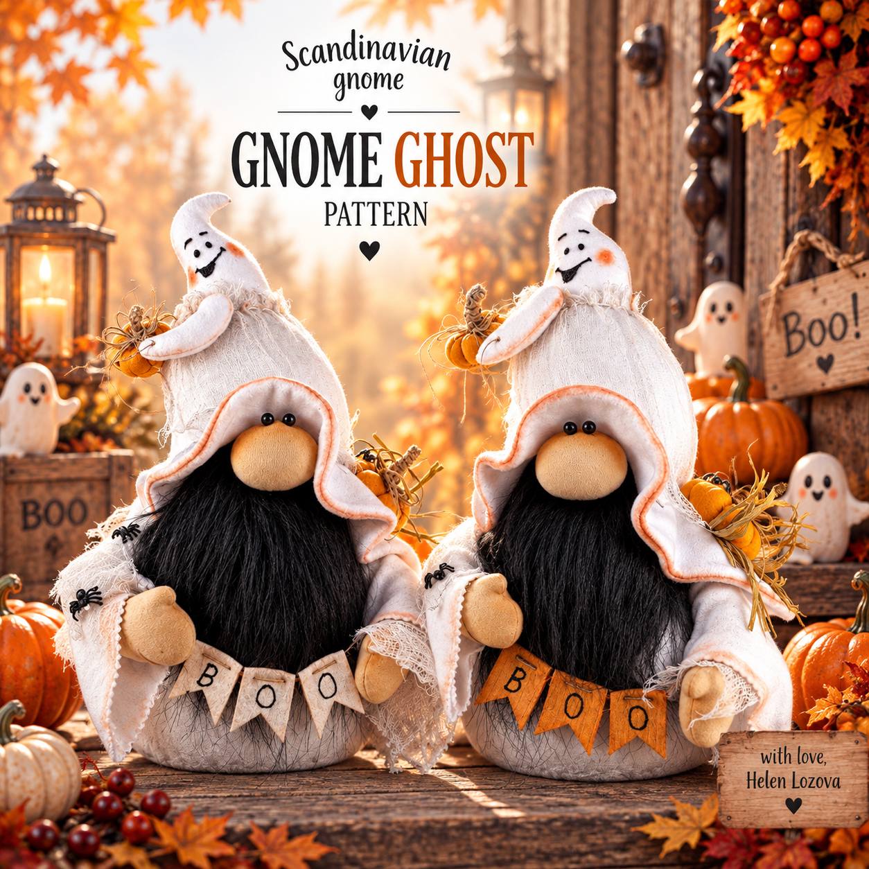 pattern pdf scandinavian gnome ghost for Halloween