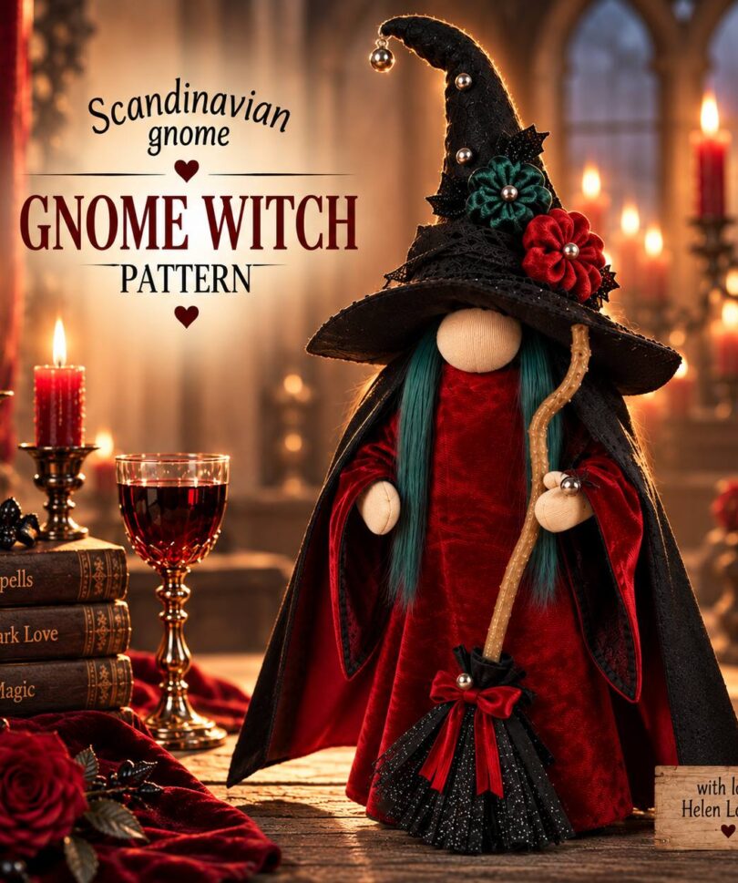 pattern pdf scandinavian gnome lady witch for Halloween