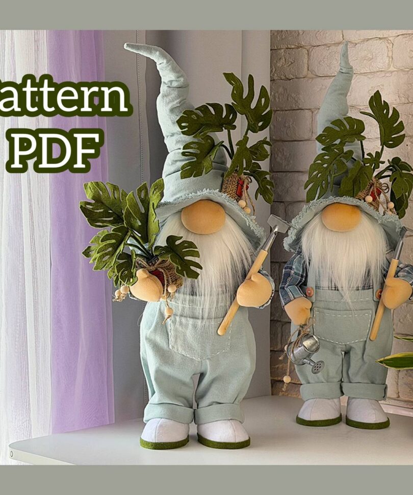 pattern pdf for scandinavian garden gnome with monstera with legs
