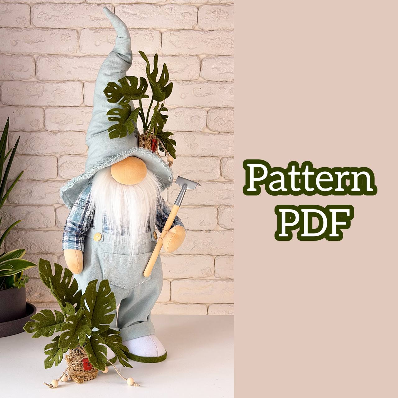 pattern pdf for scandinavian garden gnome with monstera with legs - Image 2