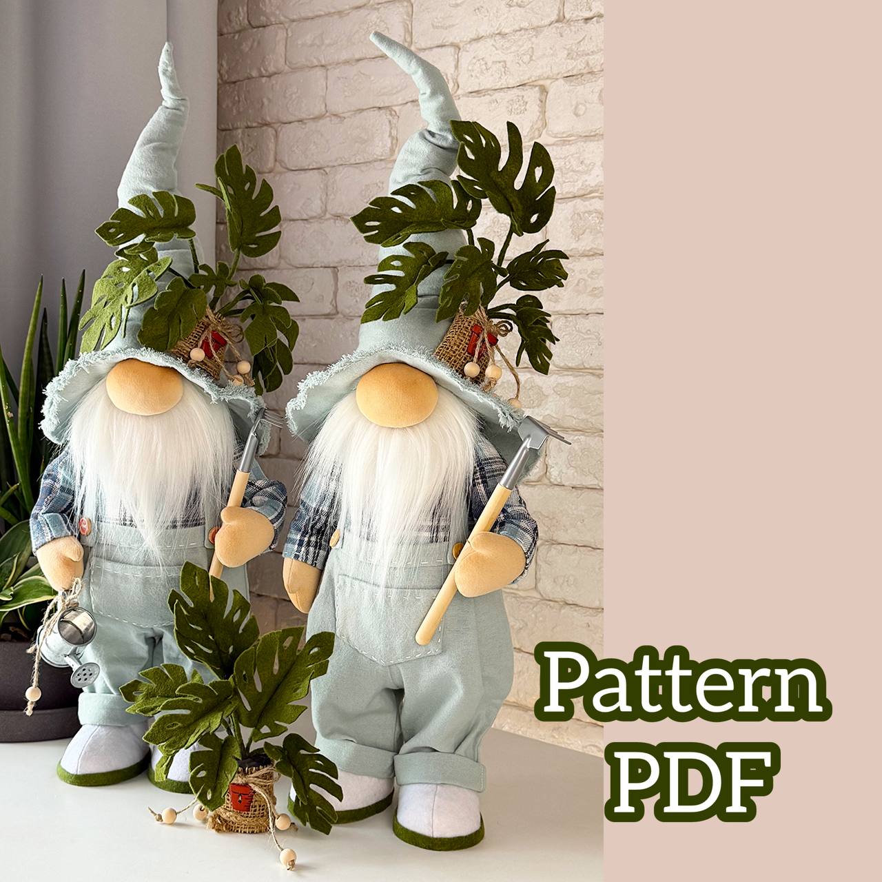 pattern pdf for scandinavian garden gnome with monstera with legs - Image 3