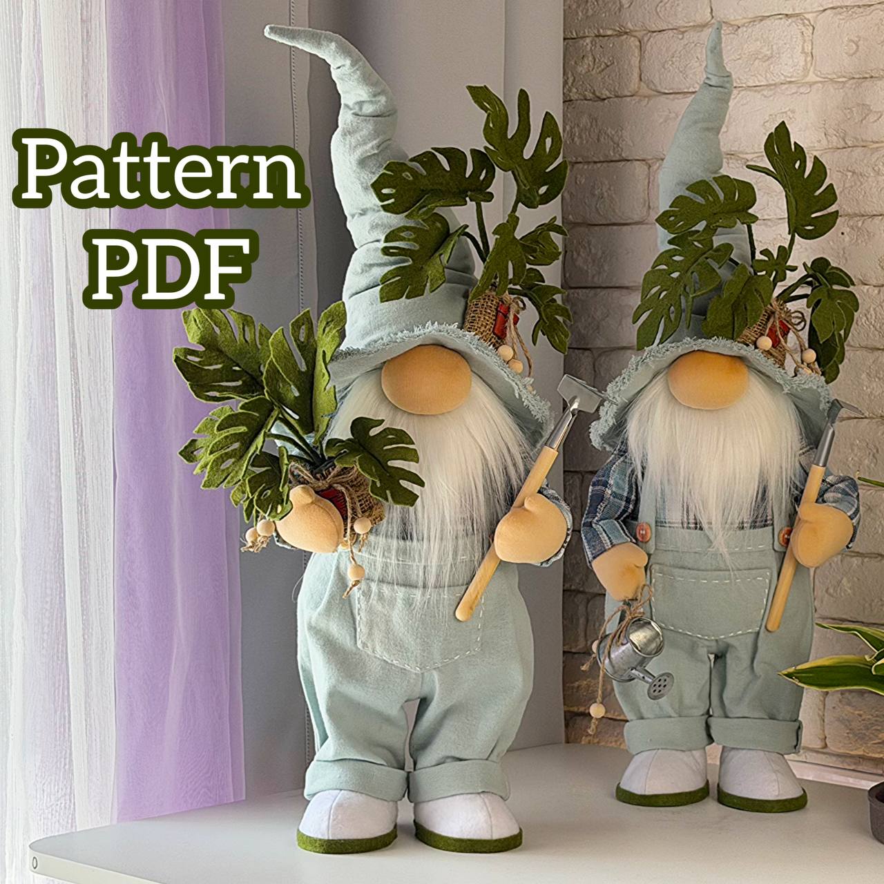 pattern pdf for scandinavian garden gnome with monstera with legs - Image 5