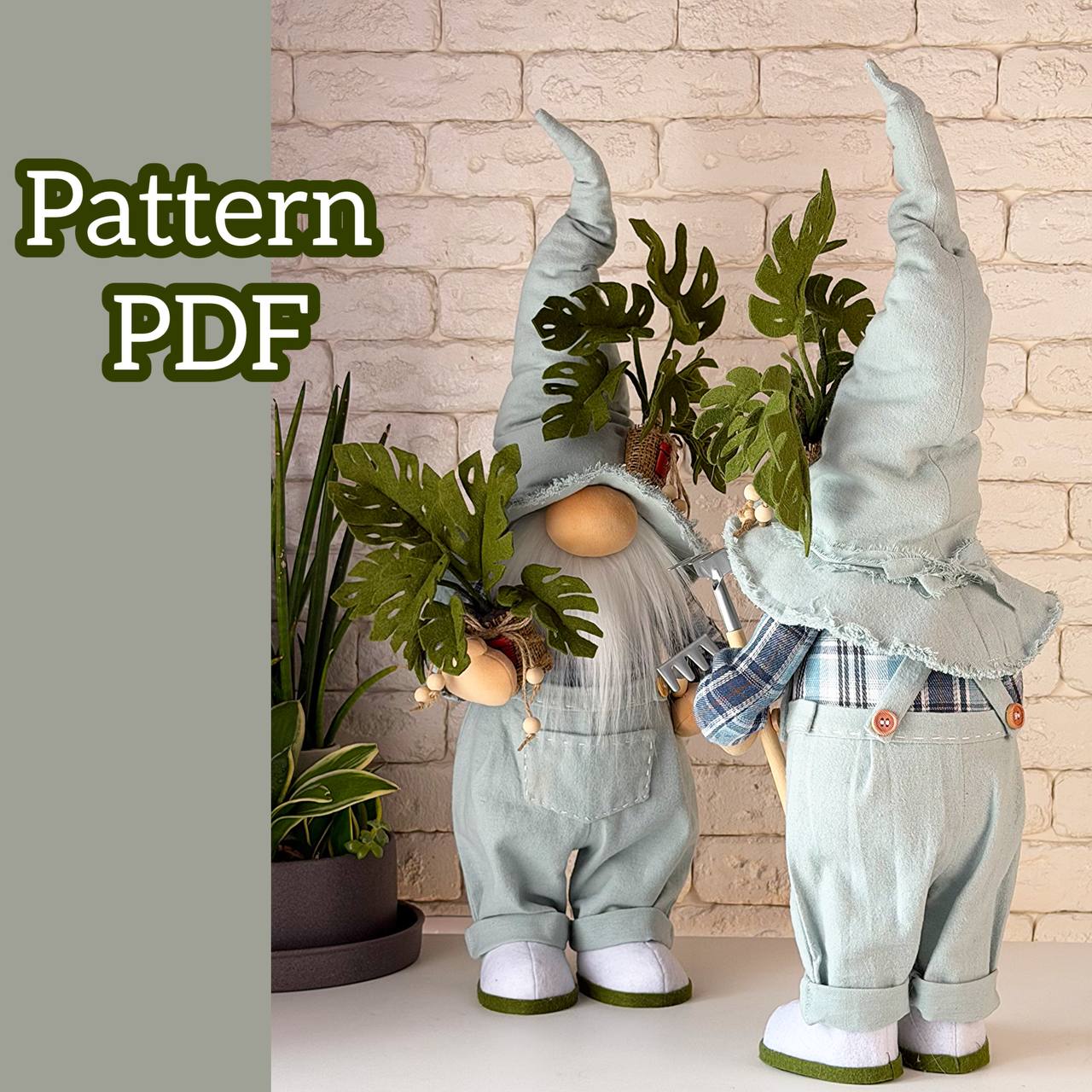 pattern pdf for scandinavian garden gnome with monstera with legs - Image 6