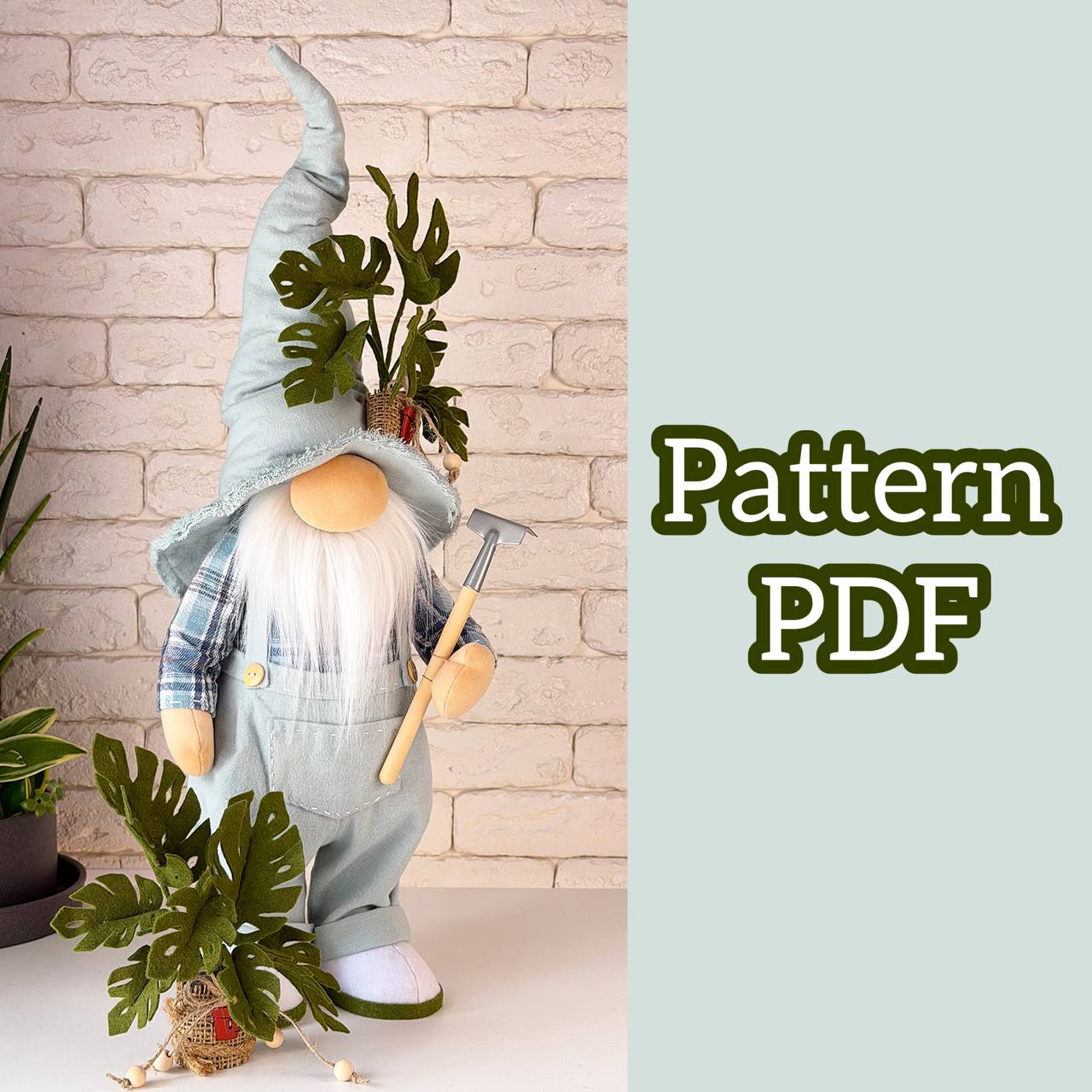 pattern pdf for scandinavian garden gnome with monstera with legs - Image 8