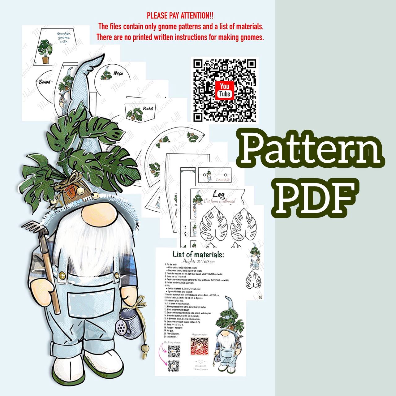pattern pdf for scandinavian garden gnome with monstera with legs - Image 9
