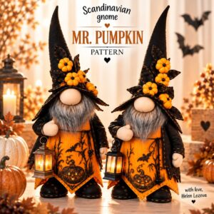Mr. Pumpkin Halloween Gnome Sewing Pattern PDF, Scandinavian Gnome Pattern