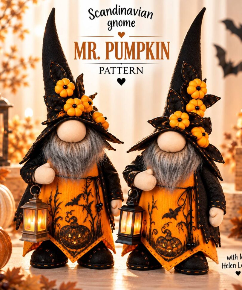 Mr. Pumpkin Halloween Gnome Sewing Pattern PDF, Scandinavian Gnome Pattern